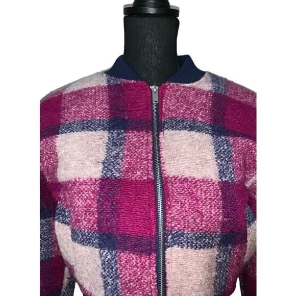 House of Harlow Plaid Wool Blend Bomber Jacket - Picture 2 of 6